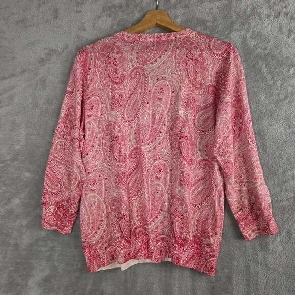 Talbots Pink Paisley Floral Button-Front Cardigan, Size Large - Picture 2 of 7
